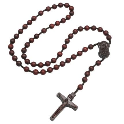 玫瑰念珠-圣母子-紫檀木-8mm-绳编