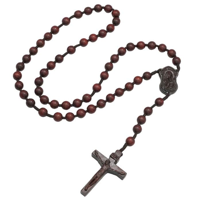 玫瑰念珠-圣母子-紫檀木-8mm-绳编 Catholic religious art