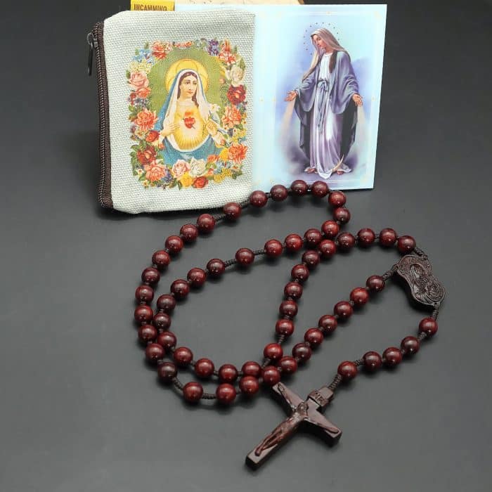 玫瑰念珠-圣母子-紫檀木-8mm-绳编 Catholic religious art