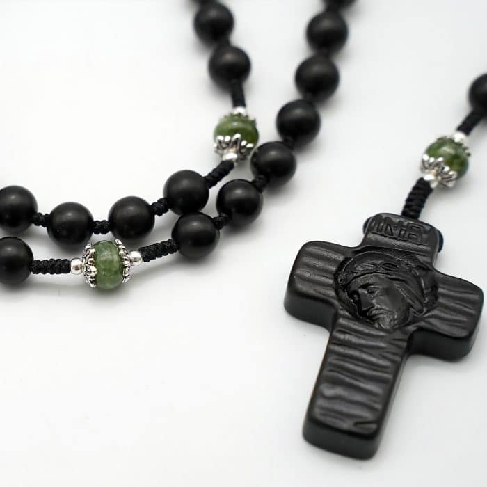 玫瑰念珠-圣母子-黑檀木-8mm-绳编 Catholic religious art