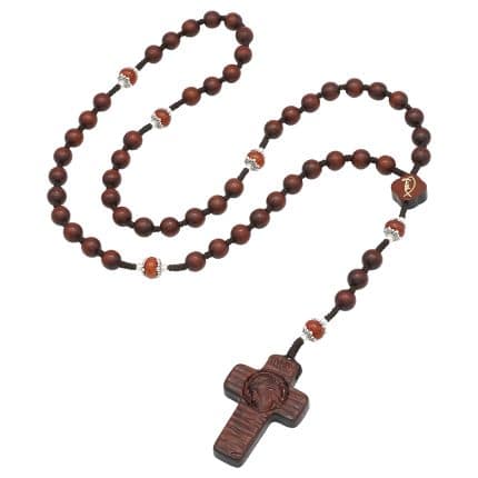 玫瑰念珠-圣母子-紫檀木-8mm-绳编