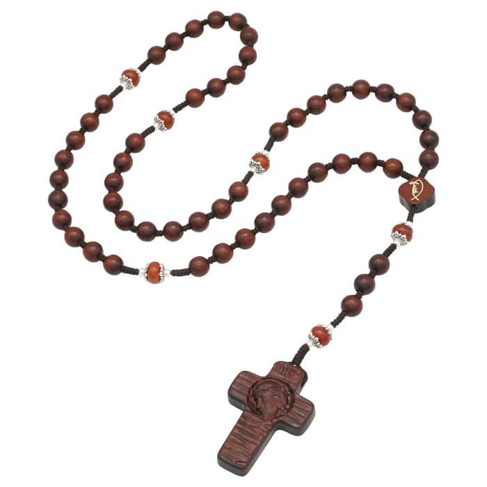 玫瑰念珠-圣母子-紫檀木-8mm-绳编 Catholic religious art