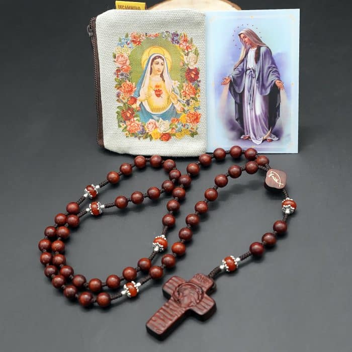 玫瑰念珠-圣母子-紫檀木-8mm-绳编 Catholic religious art