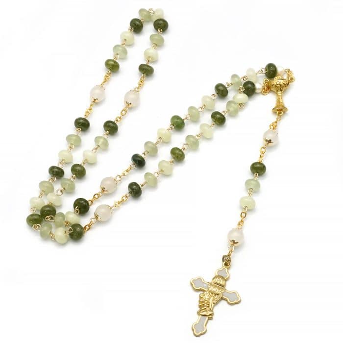玫瑰念珠-绿色渐变玉髓-圣体-5x8mm-链式 Catholic religious art