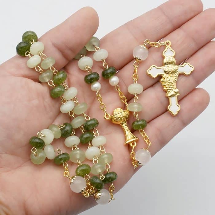 玫瑰念珠-绿色渐变玉髓-圣体-5x8mm-链式 Catholic religious art