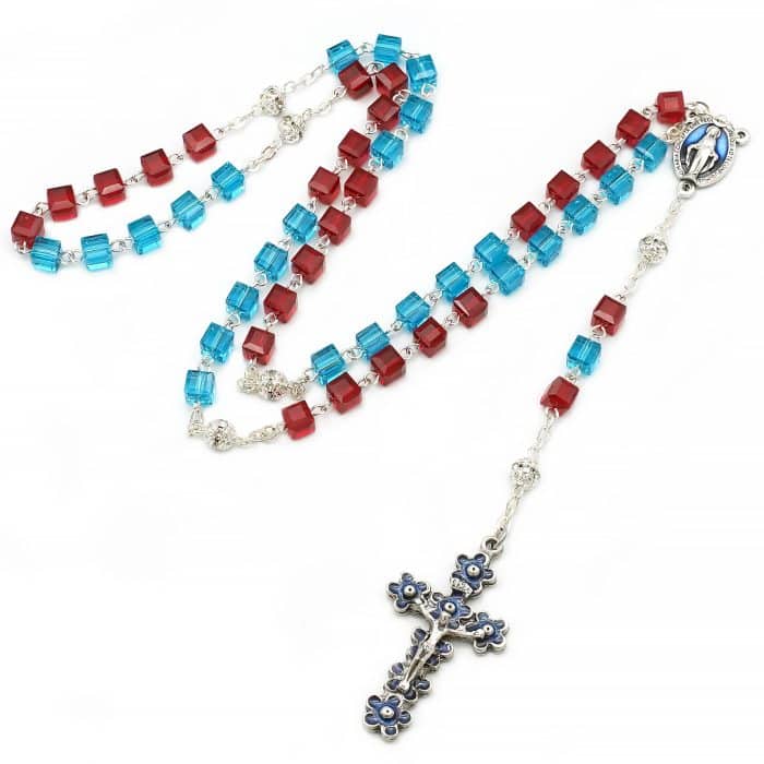 玫瑰念珠-红蓝水晶-6mm-链式-圣母 Catholic religious art