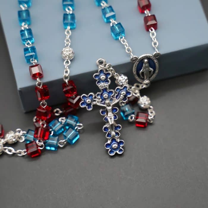 玫瑰念珠-红蓝水晶-6mm-链式-圣母 Catholic religious art