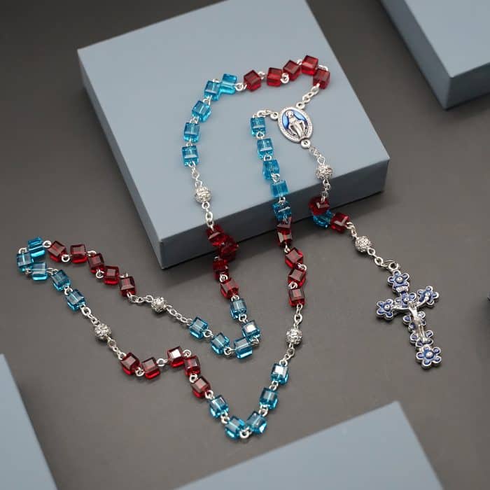 玫瑰念珠-红蓝水晶-6mm-链式-圣母 Catholic religious art