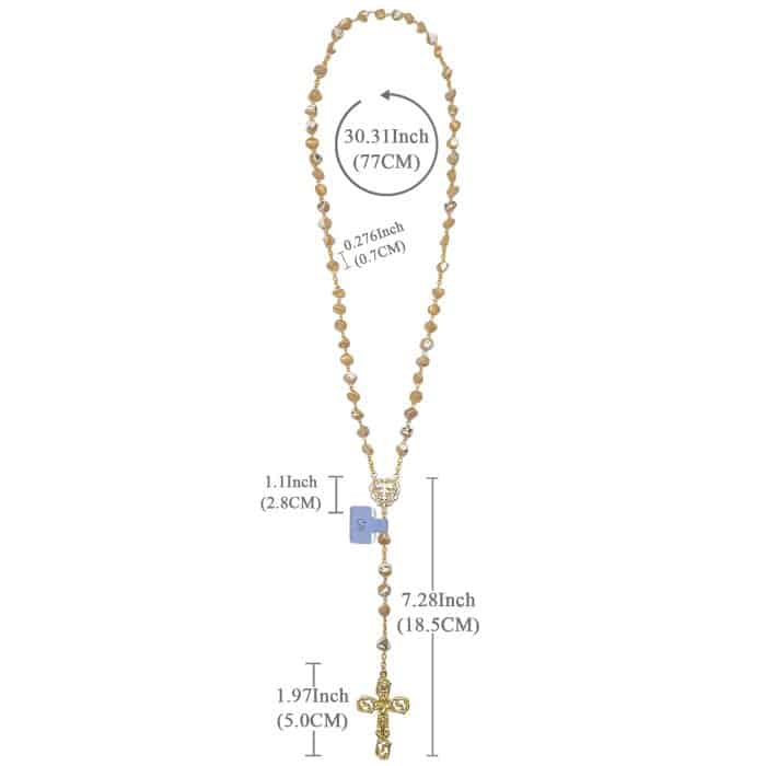 玫瑰念珠-奶茶色不规则贝壳珍珠-7mm-链式-金色 Catholic religious art