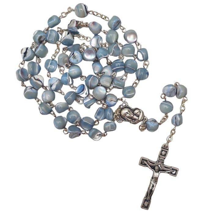 玫瑰念珠-灰蓝色不规则贝壳珍珠-7mm-链式 Catholic religious art