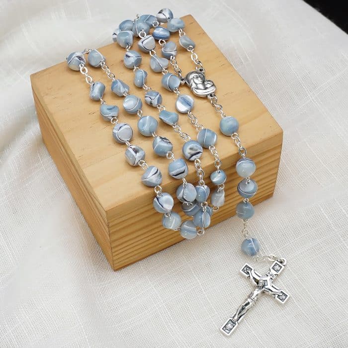 玫瑰念珠-灰蓝色不规则贝壳珍珠-7mm-链式 Catholic religious art