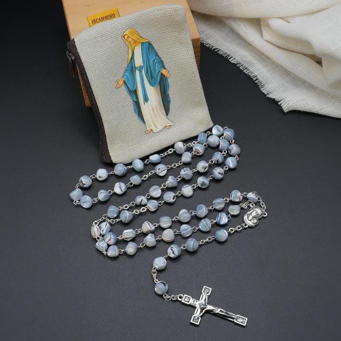 玫瑰念珠-灰蓝色不规则贝壳珍珠-7mm-链式 Catholic religious art