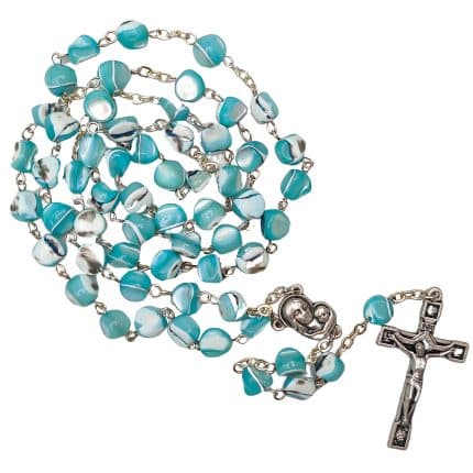 玫瑰念珠-天蓝色不规则贝壳珍珠-7mm-链式