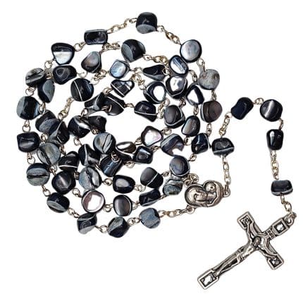 玫瑰念珠-黑色不规则贝壳珍珠-7mm-链式