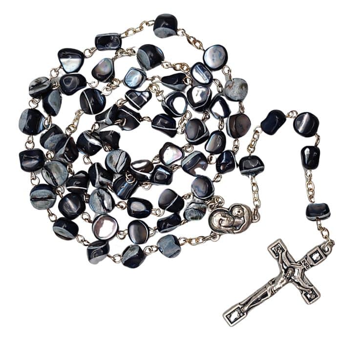 玫瑰念珠-黑色不规则贝壳珍珠-7mm-链式 Catholic religious art