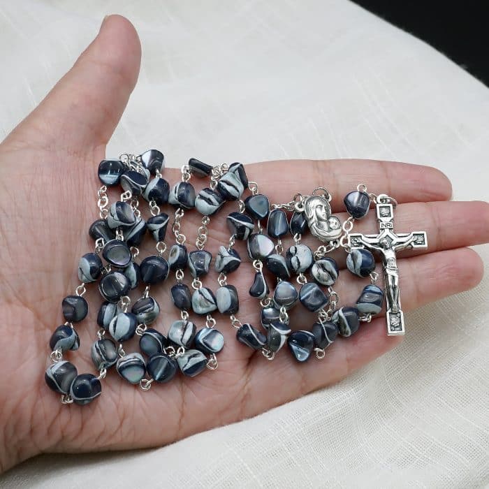 玫瑰念珠-黑色不规则贝壳珍珠-7mm-链式 Catholic religious art