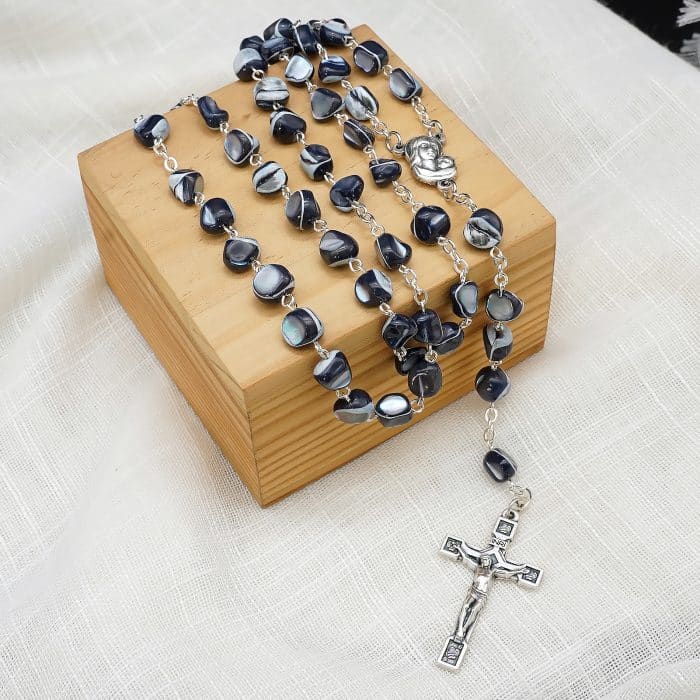 玫瑰念珠-黑色不规则贝壳珍珠-7mm-链式 Catholic religious art