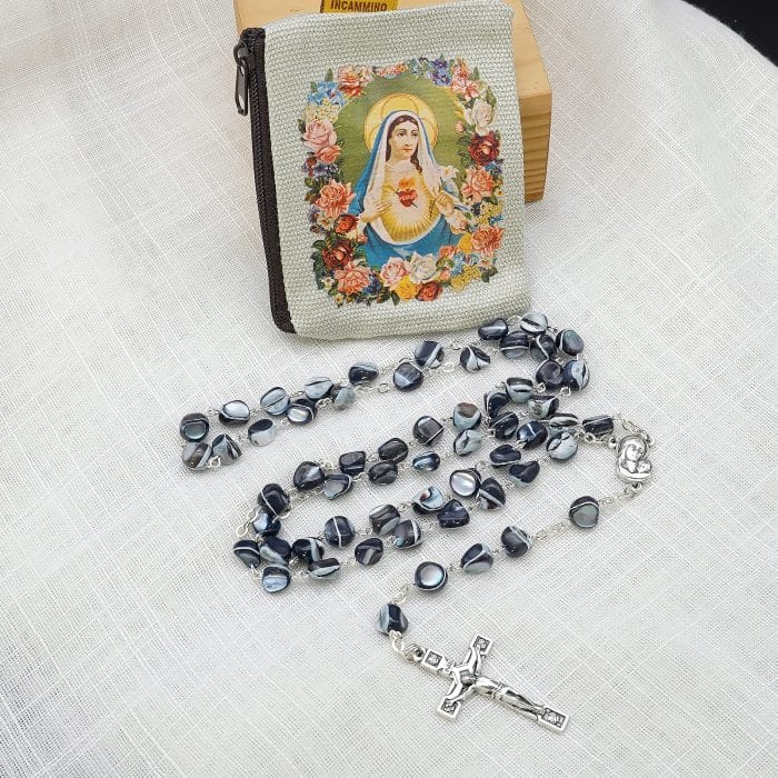 玫瑰念珠-黑色不规则贝壳珍珠-7mm-链式 Catholic religious art