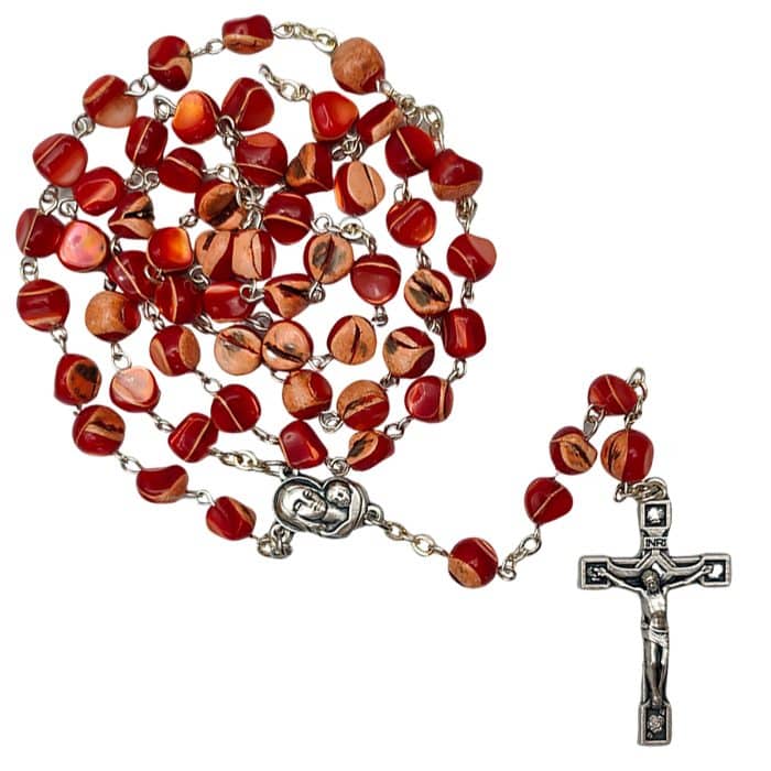 玫瑰念珠-红色不规则贝壳珍珠-7mm-链式 Catholic religious art