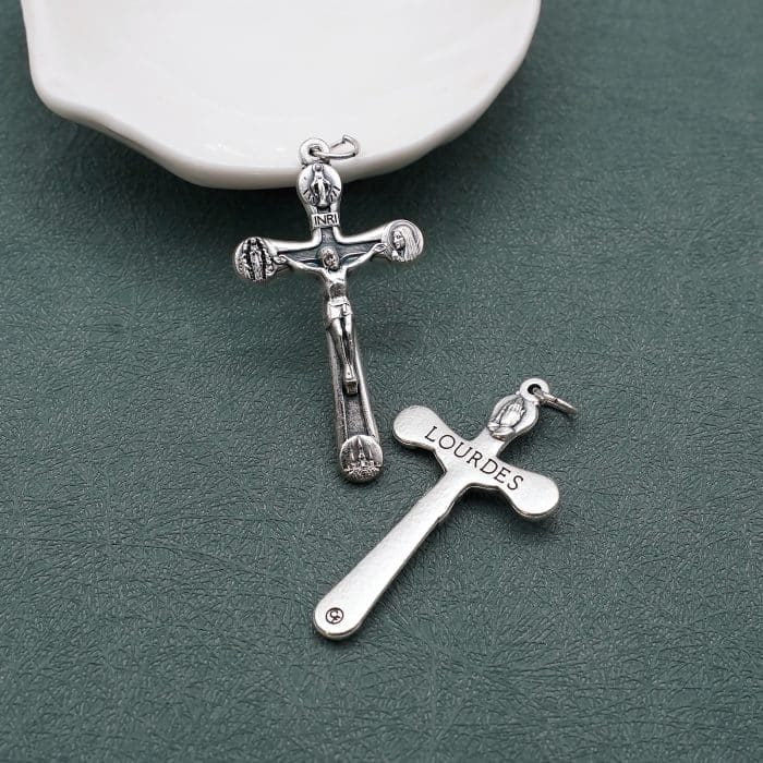 DIY十字架-露德圣母-锌合金-4x2.4cm Catholic religious art