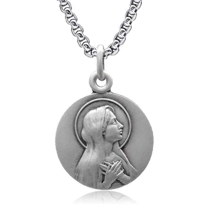 法国银圣牌-925银-纯洁圣母-18mm-送钛钢链 Catholic religious art