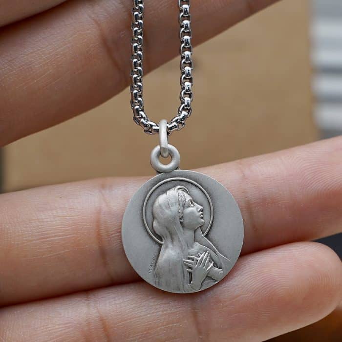 法国银圣牌-925银-纯洁圣母-18mm-送钛钢链 Catholic religious art