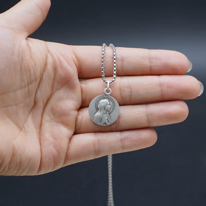 法国银圣牌-925银-纯洁圣母-18mm-送钛钢链 Catholic religious art