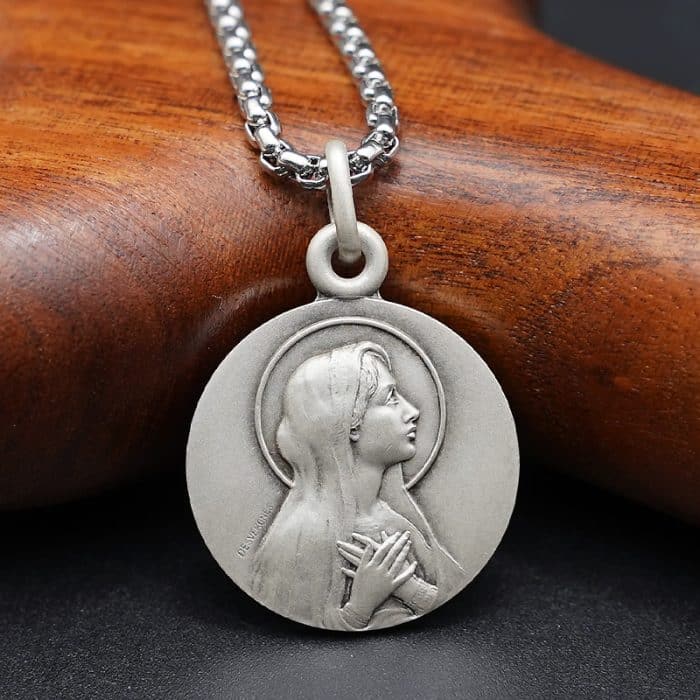 法国银圣牌-925银-纯洁圣母-18mm-送钛钢链 Catholic religious art