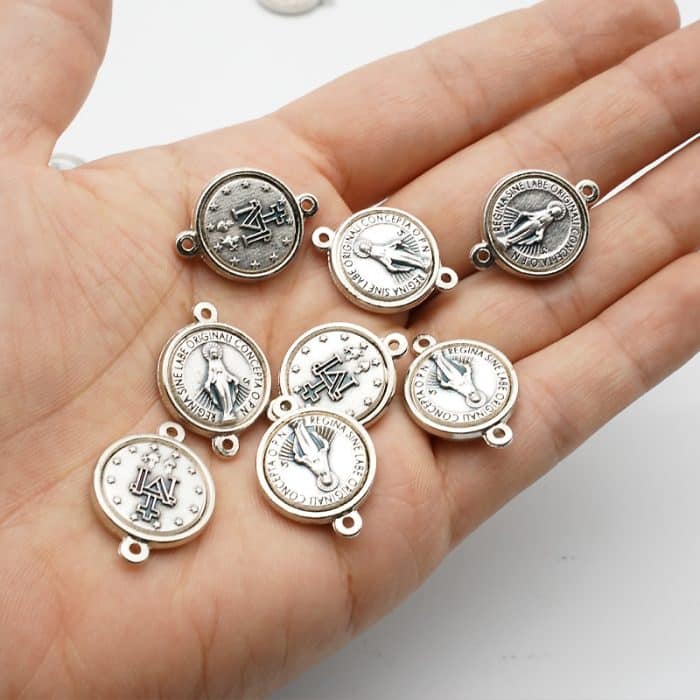 DIY双通-圣母显灵圣牌-锌合金-1.6cm Catholic religious art