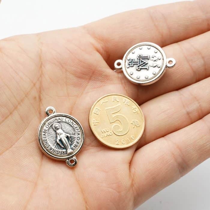 DIY双通-圣母显灵圣牌-锌合金-1.6cm Catholic religious art