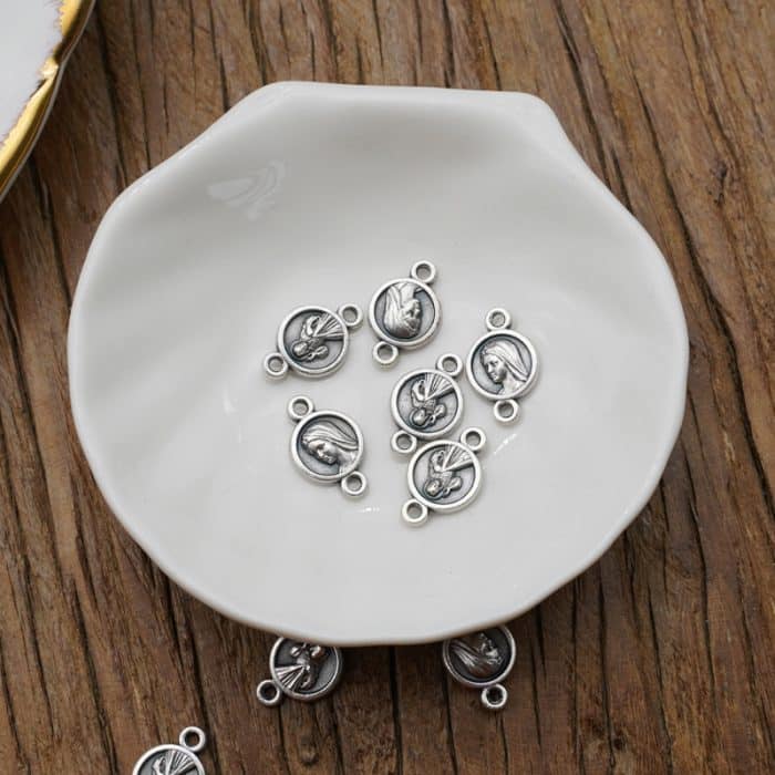 DIY双通-上主慈悲-默主哥耶-锌合金镀银-0.9cm Catholic religious art