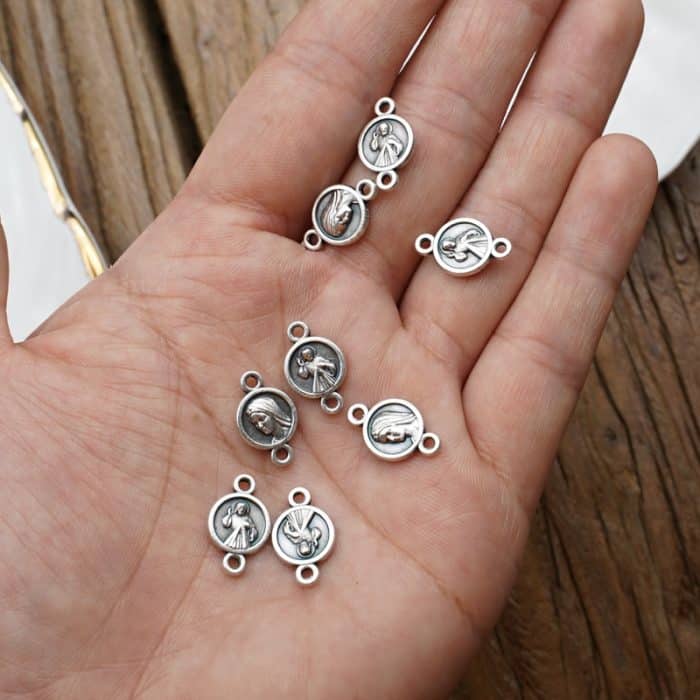 DIY双通-上主慈悲-默主哥耶-锌合金镀银-0.9cm Catholic religious art