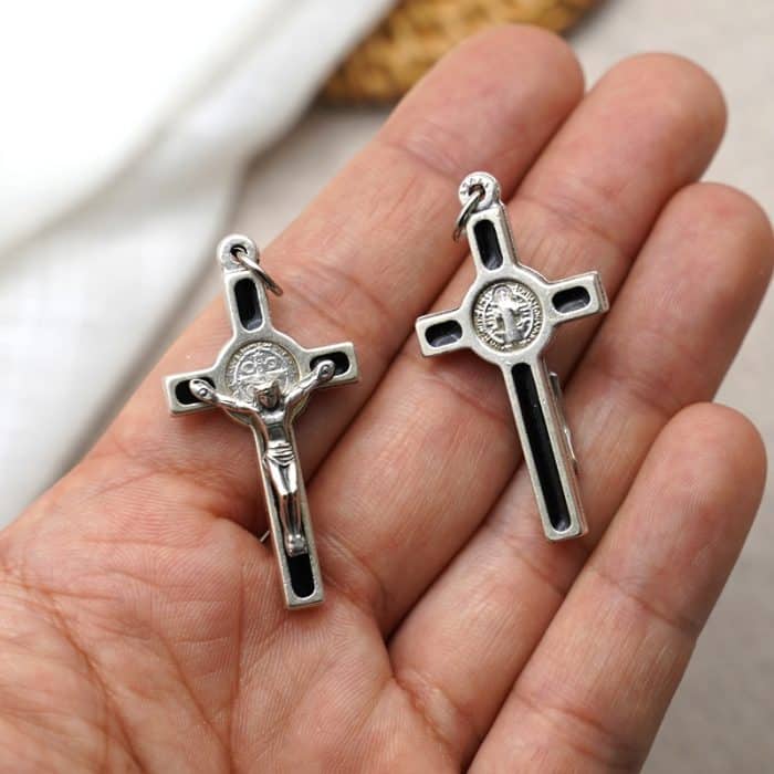 DIY十字架-圣本笃+锌合金-金色黑色-4x2cm Catholic religious art