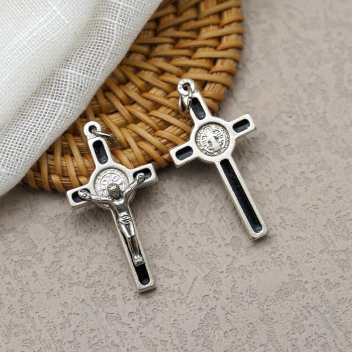 DIY十字架-圣本笃+锌合金-金色黑色-4x2cm Catholic religious art