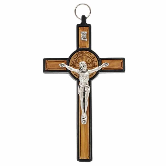 合金圣本笃十字架带圣牌橄榄木制黑色-13x7cm Catholic religious art