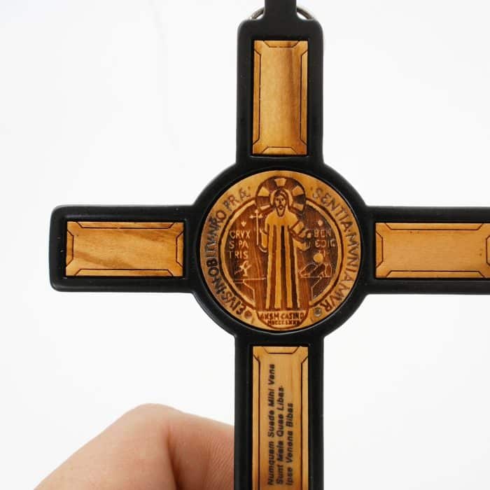 合金圣本笃十字架带圣牌橄榄木制黑色-13x7cm Catholic religious art