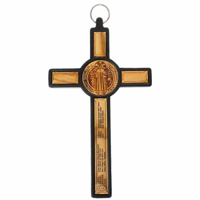 合金圣本笃十字架带圣牌橄榄木制黑色-13x7cm Catholic religious art