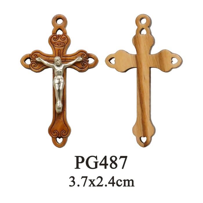 十字架-橄榄木+锌合金-3.7x2.4cm Catholic religious art