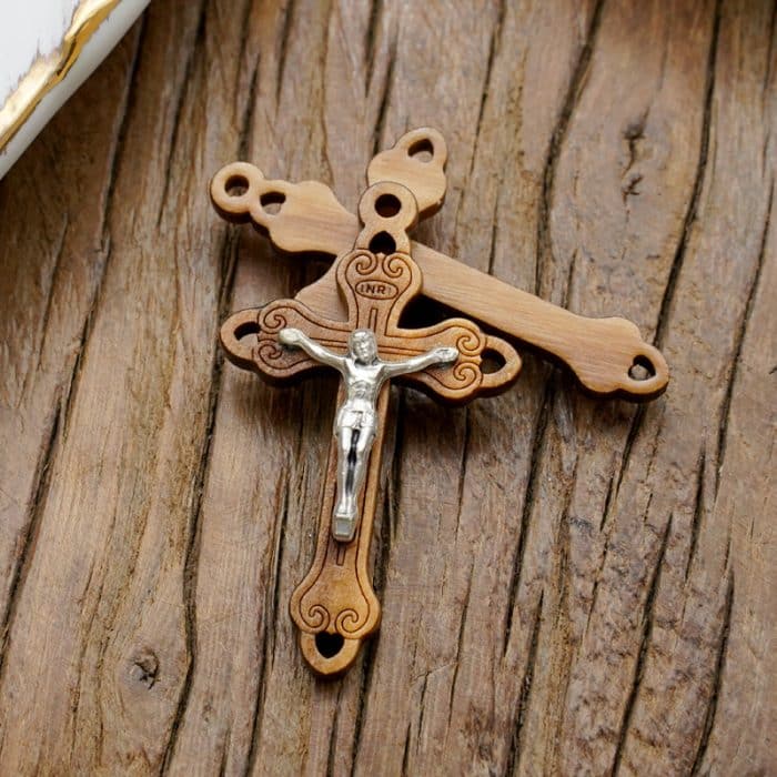 十字架-橄榄木+锌合金-3.7x2.4cm Catholic religious art
