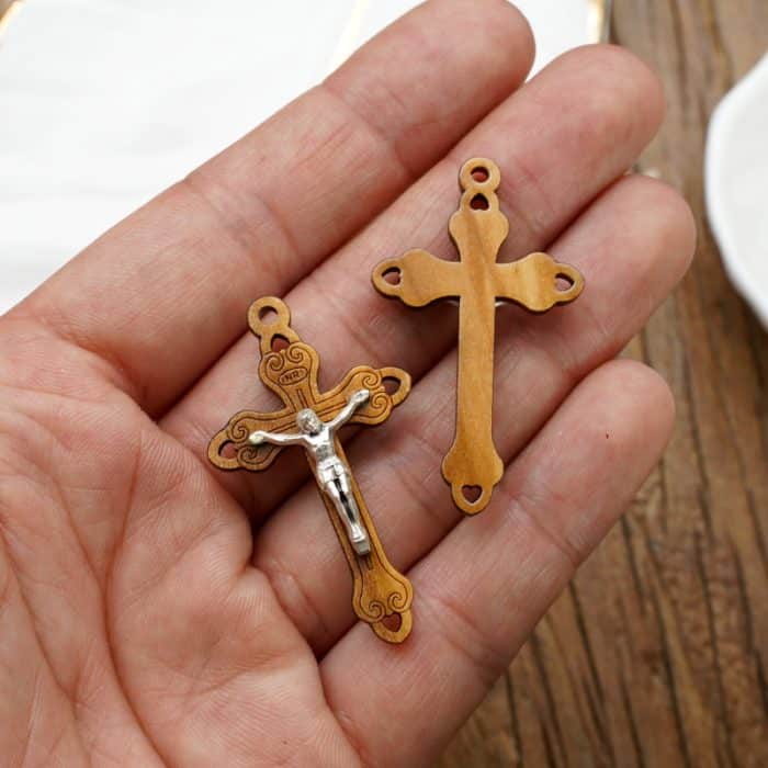 十字架-橄榄木+锌合金-3.7x2.4cm Catholic religious art