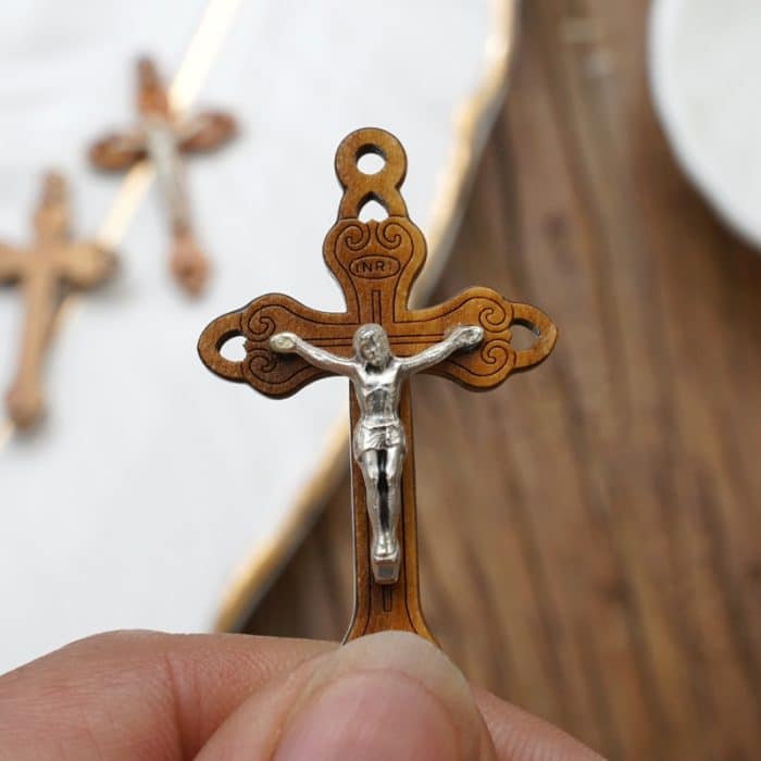 十字架-橄榄木+锌合金-3.7x2.4cm Catholic religious art