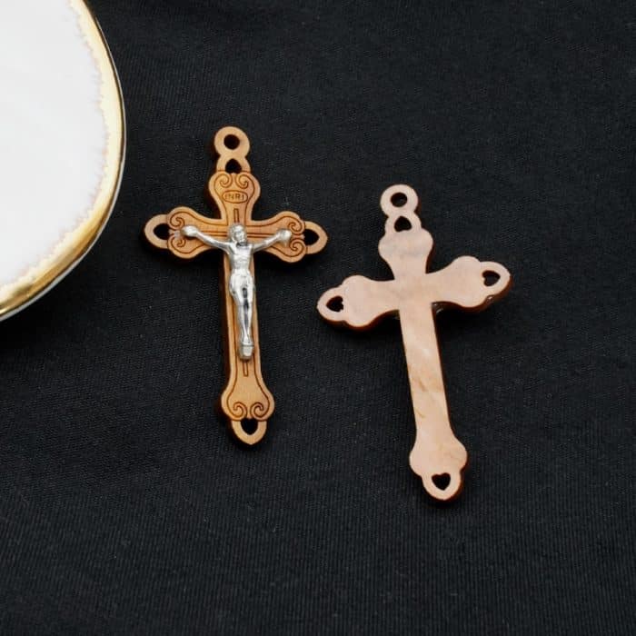 十字架-橄榄木+锌合金-3.7x2.4cm Catholic religious art