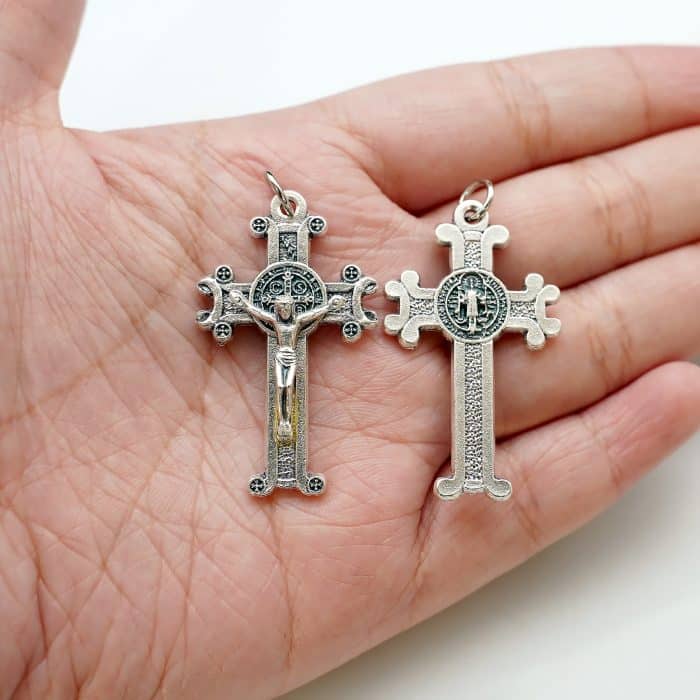 DIY十字架-圣本笃-合金-镀银-4x2.5cm Catholic religious art