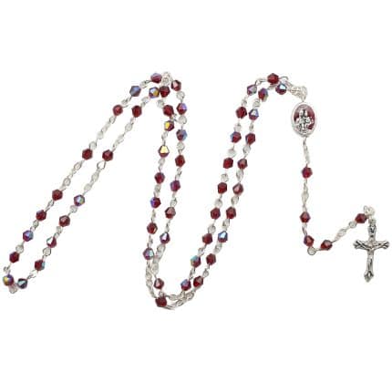 玫瑰念珠-链式-半水晶-红色-菱形-圣衣圣母-珐琅处理+合金