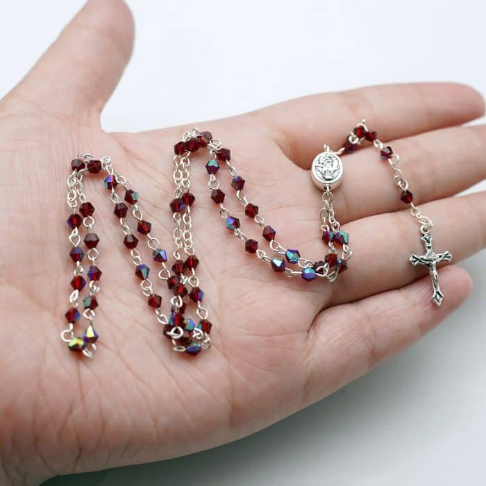 玫瑰念珠-链式-半水晶-红色-菱形-圣衣圣母-珐琅处理+合金 Catholic religious art