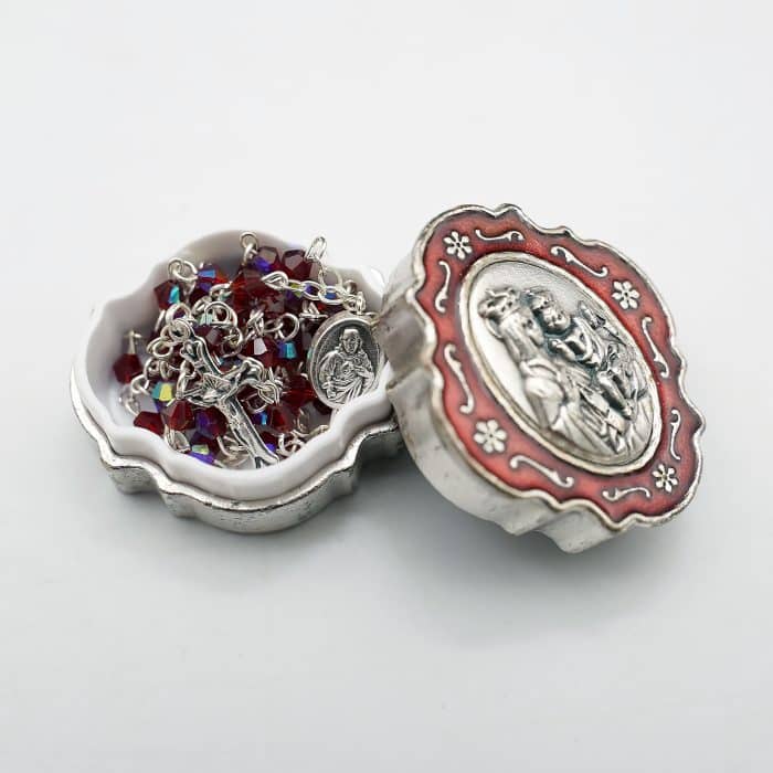 玫瑰念珠-链式-半水晶-红色-菱形-圣衣圣母-珐琅处理+合金 Catholic religious art