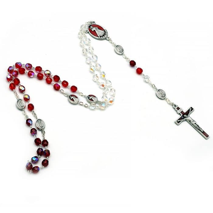 玫瑰念珠-半水晶-三色渐变-红色-上主慈悲-带盒-6mm Catholic religious art