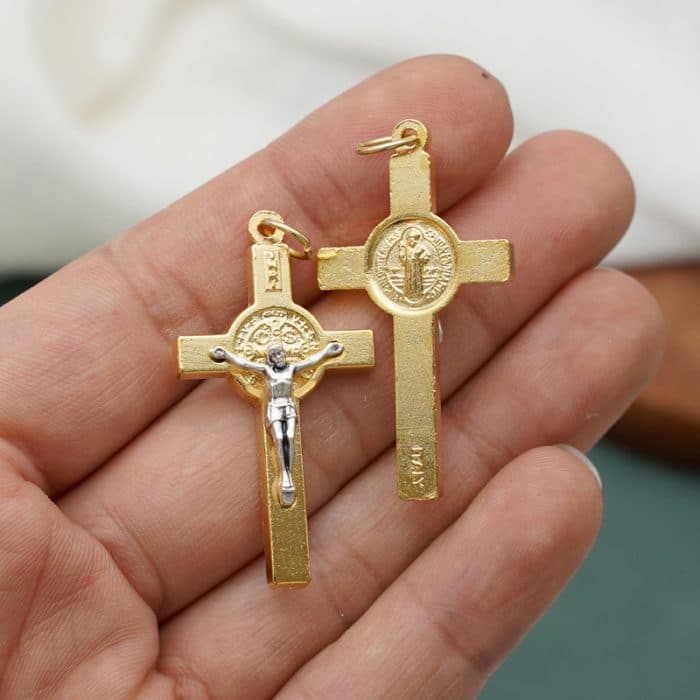 DIY十字架-圣本笃-锌合金-金色-3.5cm Catholic religious art