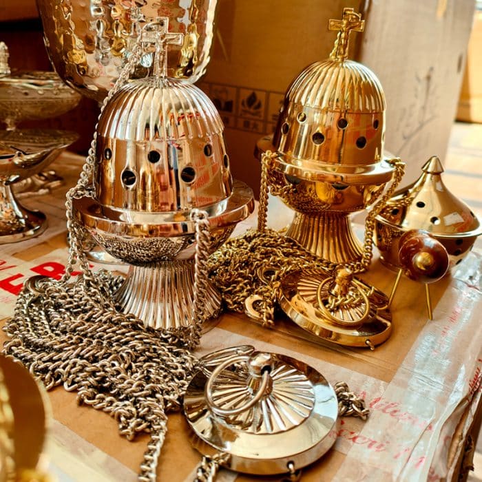 【现货】带十字架的镀镍提炉 高18厘米 Catholic religious art