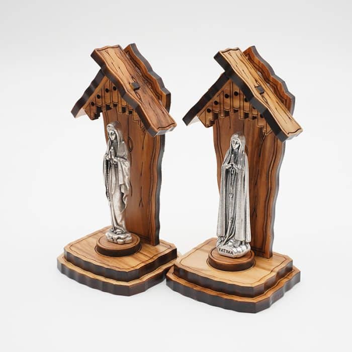 钟楼-橄榄木+合金雕像-法蒂玛圣母-10x5cm Catholic religious art